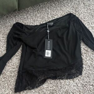 White Fox Boutique Black Lace Hem Top